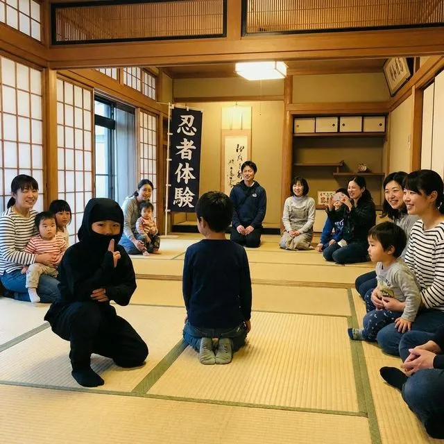 Families and kids enjoying a group ninja training experience at Samurai Ninja Museum Asakusa