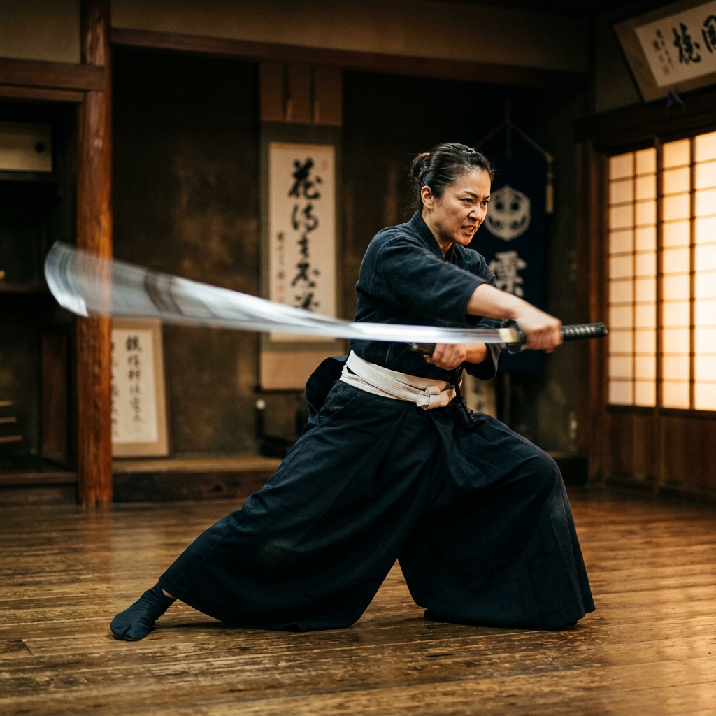 Live samurai sword demonstration at the Samurai Ninja Museum Shinjuku — English-guided performance show with authentic Edo-period katana