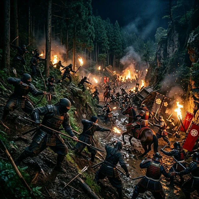 The Tenshō Iga War 1579–1581 — Iga jizamurai fighters using guerrilla tactics in the mountains, the real ninja history taught at samurai and ninja museum with experience tokyo